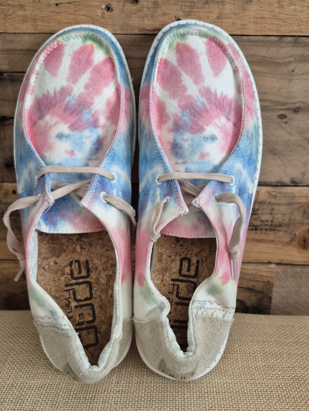 Hey Dude Boho Mandala Tie-Dye Sneaker / Loafer / Moccasin Pink & Blue Size 11 - Picture 2 of 13